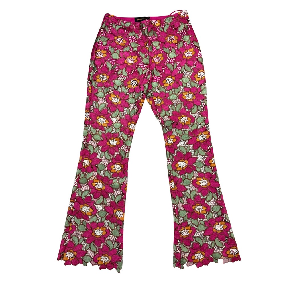 Fashion Nova Maura Embroidered Pants Womens XL Pink New Floral Lace Flare Luxe